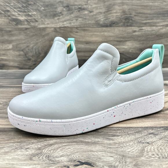 FITFLOP 10 Leather Rally Speckle Sole Slip On Trainers Skate Sneakers Soft Grey - Picture 3 of 10